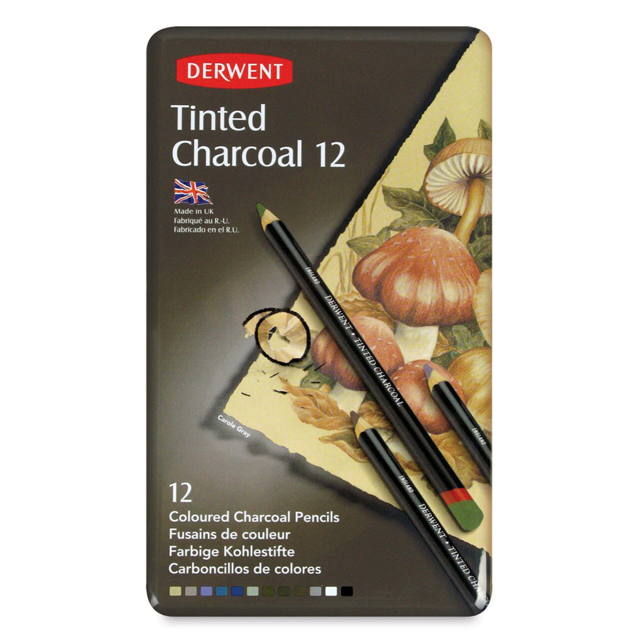 Derwent Tinted Charcoal Pencil Set - Assorted Colors, Tin Box, Set of 12